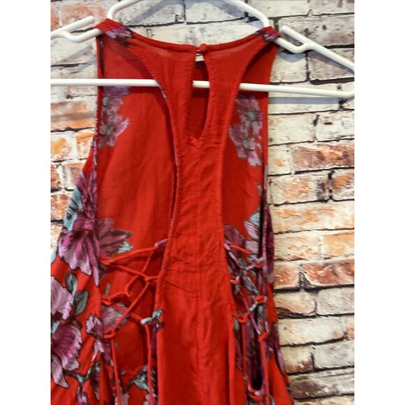 Free People Red floral sleeveless tunic top blouse women’s size Xs - Picture 7 of 8